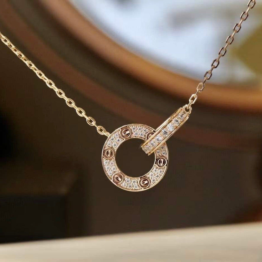 [Vintora]LOVE 7.6MM NECKLACE Vintora GOLD AND SILVER  FULL DIAMOND
