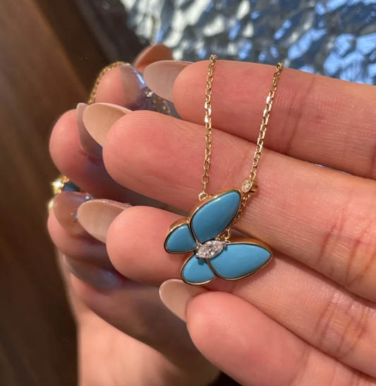 [Vintora]Turquoise Butterfly Gold Necklace