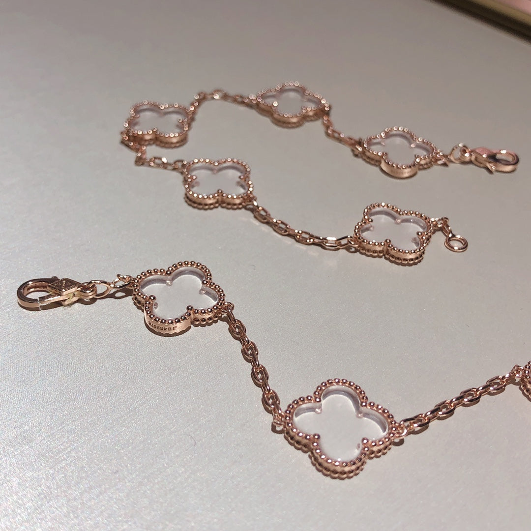[Vintora]CLOVER 5 MOTIF ROCK CRYSTAL BRACELET