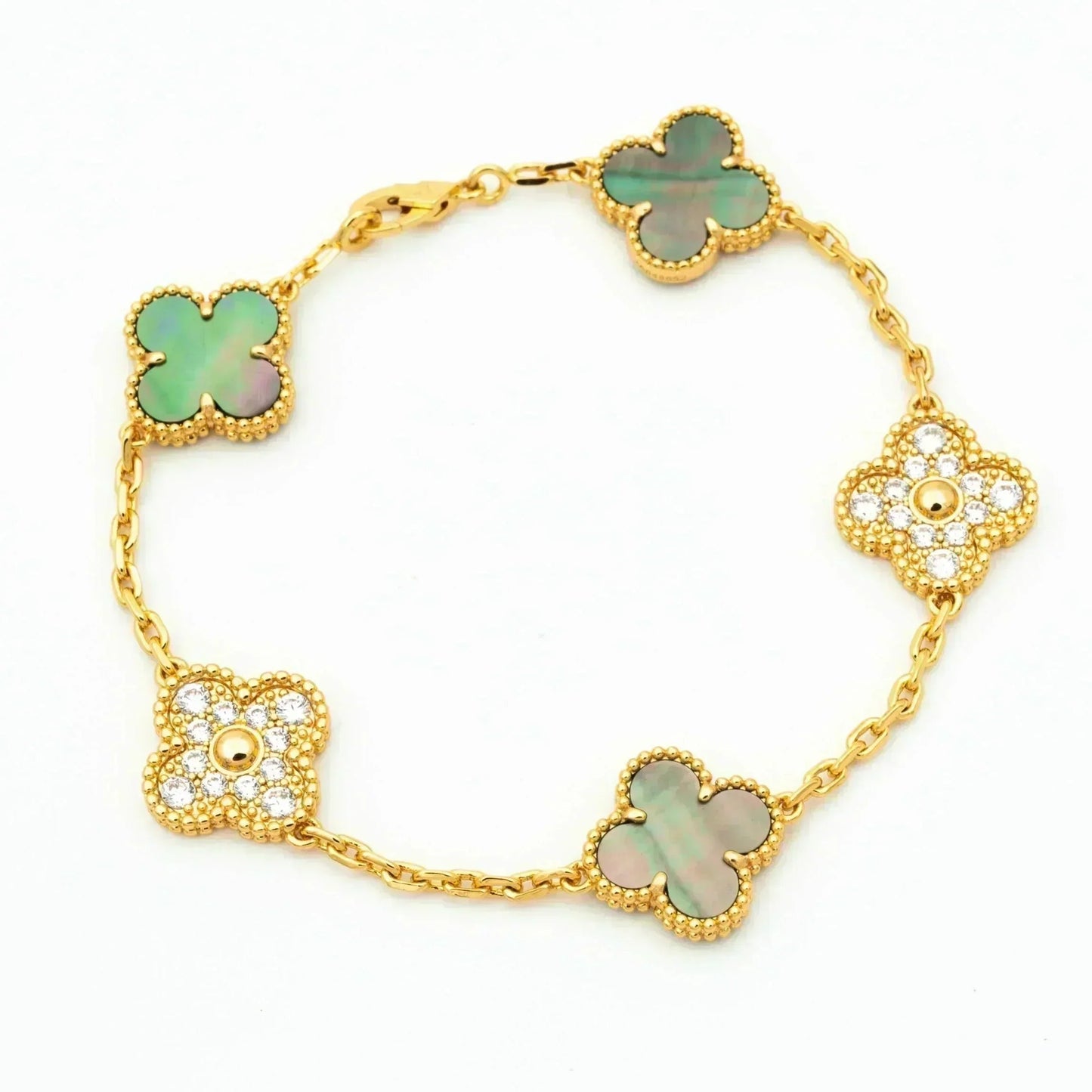 [Vintora] CLOVER 5 MOTIF GRAY MOP BRACELET COLLECTION