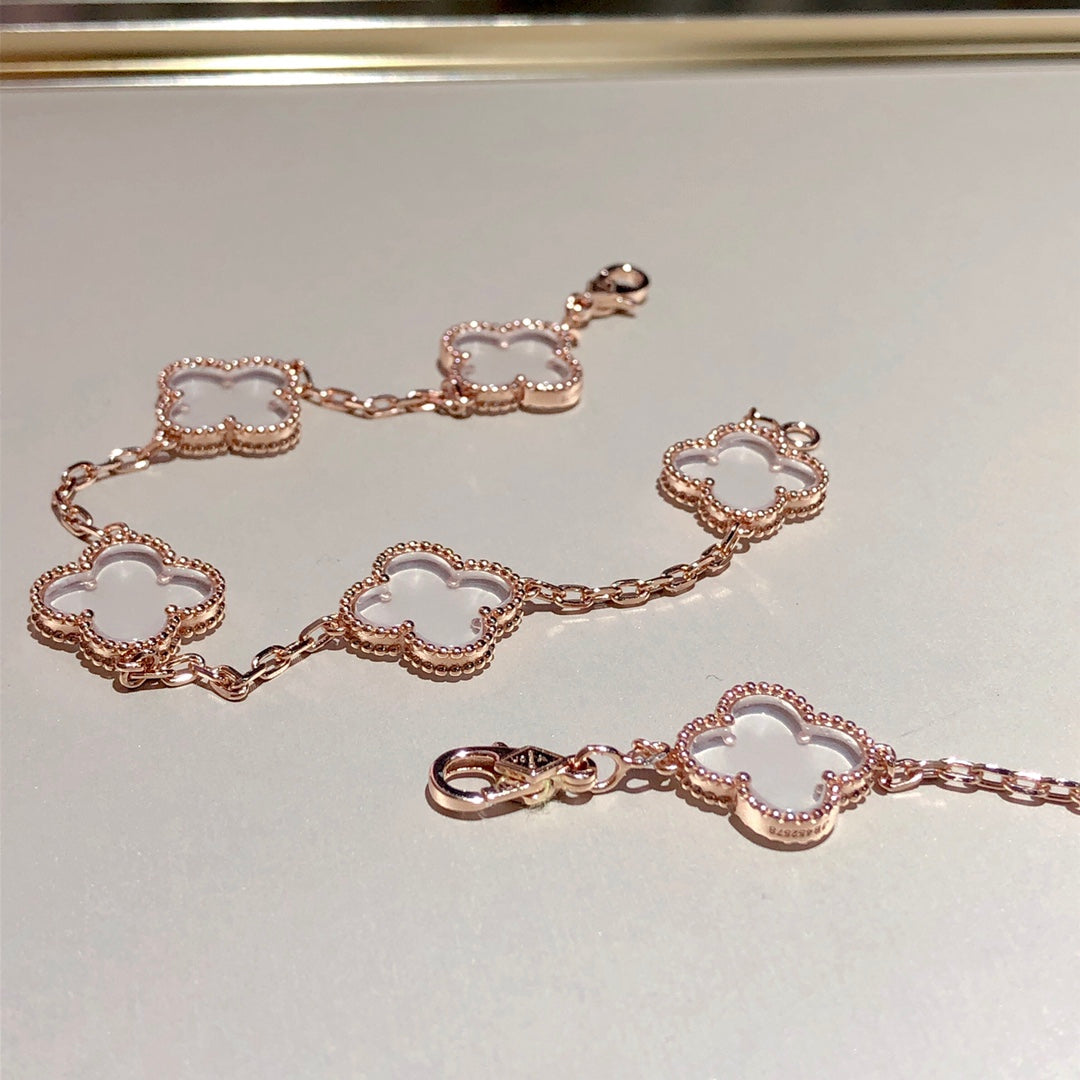 [Vintora]CLOVER 5 MOTIF ROCK CRYSTAL BRACELET