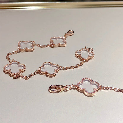 [Vintora]CLOVER 5 MOTIF ROCK CRYSTAL BRACELET