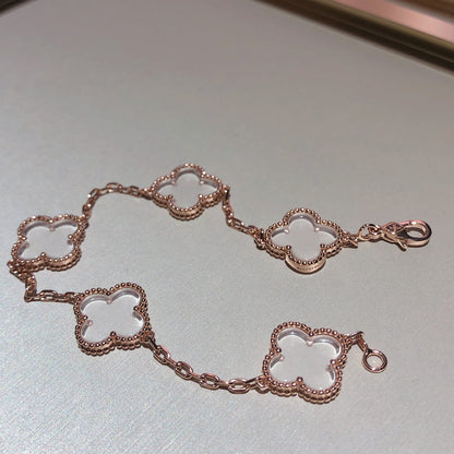 [Vintora]CLOVER 5 MOTIF ROCK CRYSTAL BRACELET