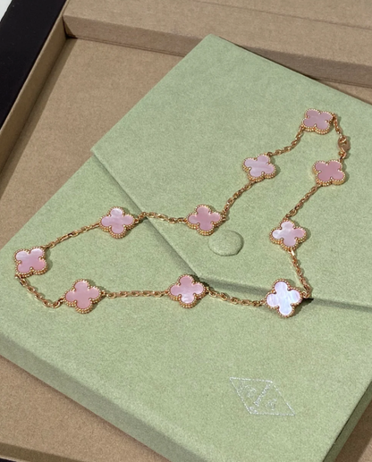 [Vintora Jewellery] Pink Necklace with Ten Clover Designs