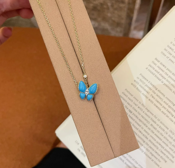 [Vintora]Turquoise Butterfly Gold Necklace