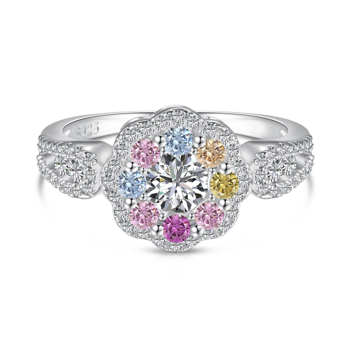 [Vintora Jewelry]Delicate Colorful Round Cut Flower Shape Wedding Ring