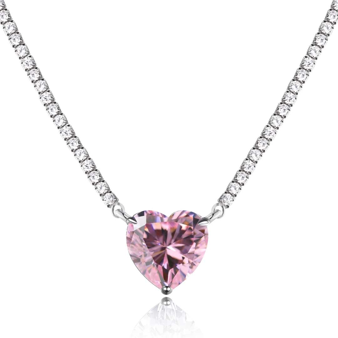 [Vintora Jewelry]8.0 Carat Versatile Colorful Sweet Heart-Shaped Tennis Necklace