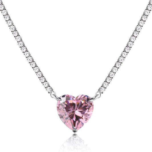 [Vintora Jewelry]8.0 Carat Versatile Colorful Sweet Heart-Shaped Tennis Necklace