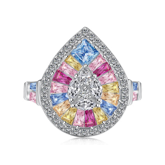 [Vintora Jewelry]Elegant Colorful Water Drop Shape Banquet Ring