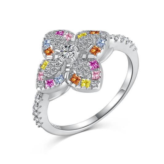 [Vintora Jewelry]Luxurious Colorful Flower Shape Banquet Ring