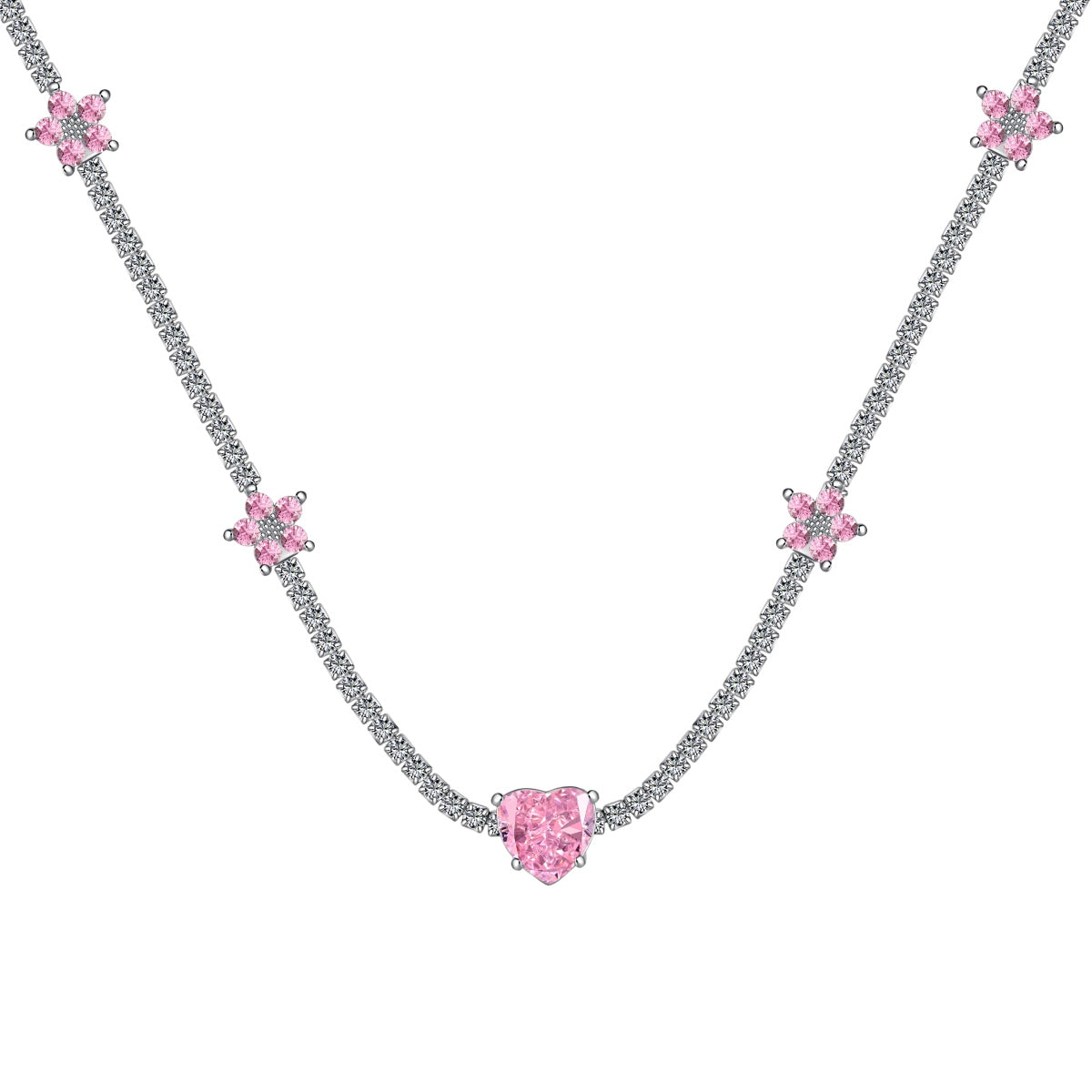 [Vintora Jewelry]Dazzling Pink Heart Flower Necklace