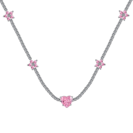 [Vintora Jewelry]Dazzling Pink Heart Flower Necklace