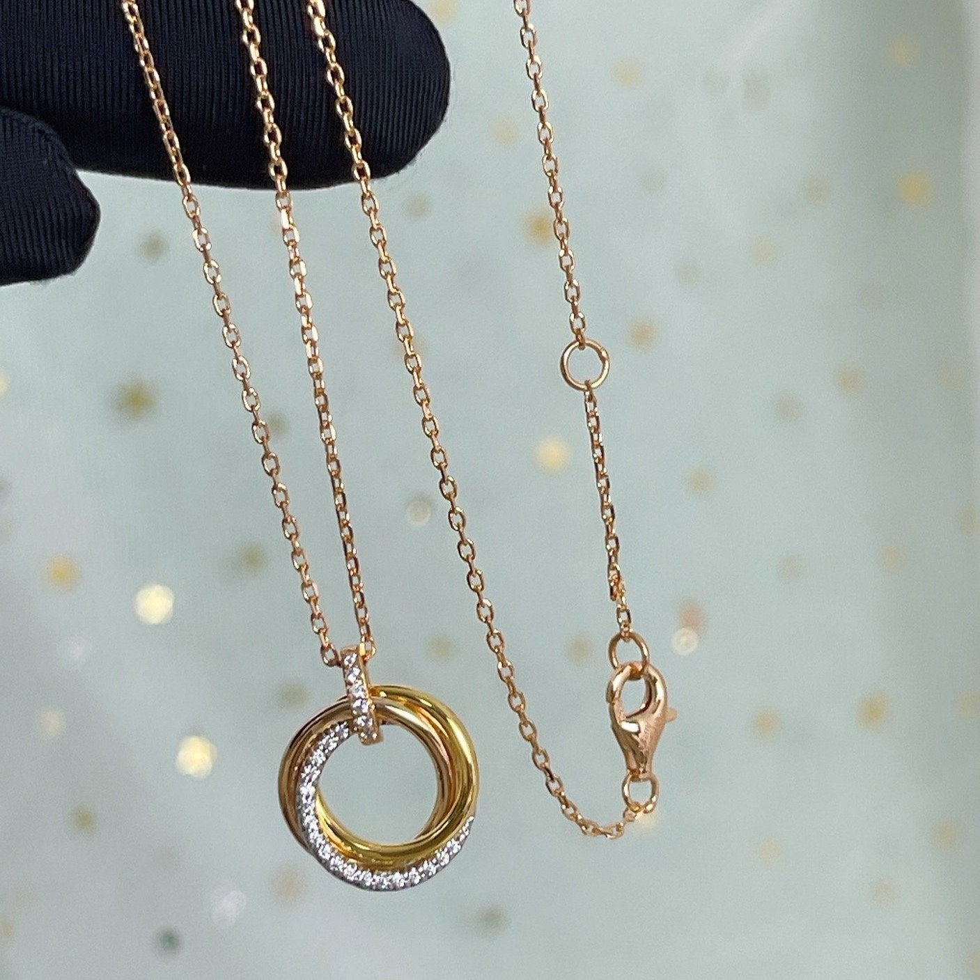 [Vintora]TRINITY NECKLACE SILVER GOLD PINK GOLD DIAMONDS
