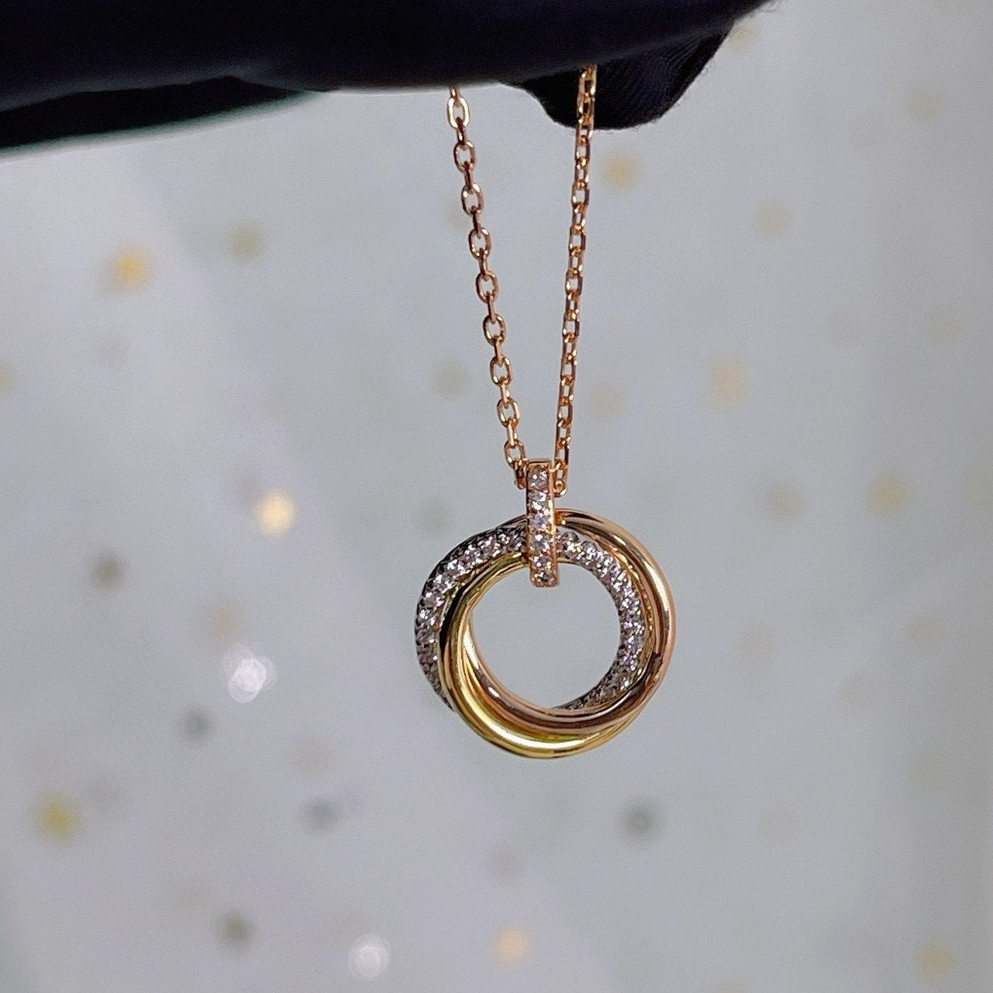 [Vintora]TRINITY NECKLACE SILVER GOLD PINK GOLD DIAMONDS