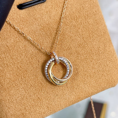[Vintora]TRINITY NECKLACE SILVER GOLD PINK GOLD DIAMONDS