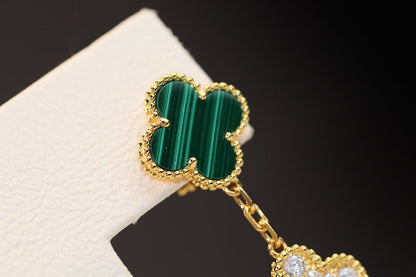 [Vintora]CLOVER EARRINGS GOLD MALACHITE DIAMOND 3 MOTIF