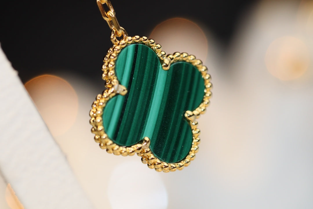 [Vintora]CLOVER EARRINGS GOLD MALACHITE DIAMOND 3 MOTIF