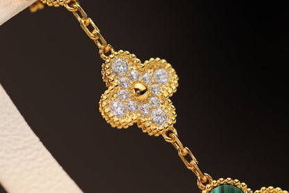 [Vintora]CLOVER EARRINGS GOLD MALACHITE DIAMOND 3 MOTIF
