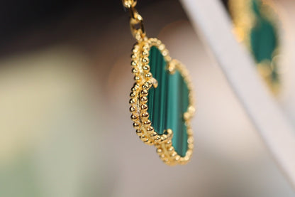 [Vintora]CLOVER EARRINGS GOLD MALACHITE DIAMOND 3 MOTIF