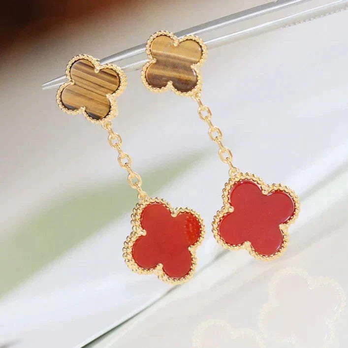 [Vintora]CLOVER  2 MOTIF  TIGER EYE CARNELIAN EARRINGS