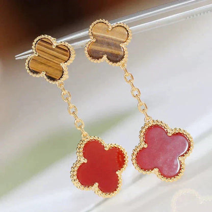 [Vintora]CLOVER  2 MOTIF  TIGER EYE CARNELIAN EARRINGS