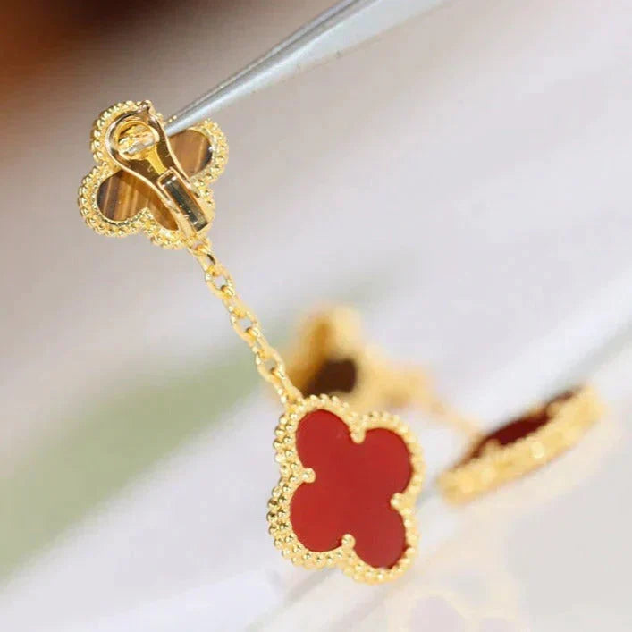[Vintora]CLOVER  2 MOTIF  TIGER EYE CARNELIAN EARRINGS