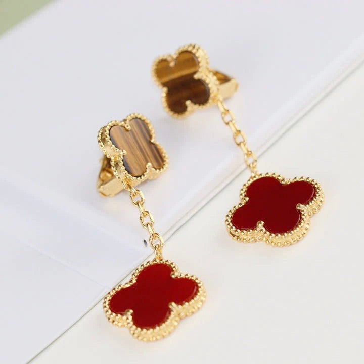 [Vintora]CLOVER  2 MOTIF  TIGER EYE CARNELIAN EARRINGS