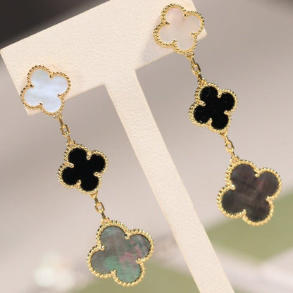 [Vintora]CLOVER EARRINGS GOLD ONYX MOP 3 MOTIF