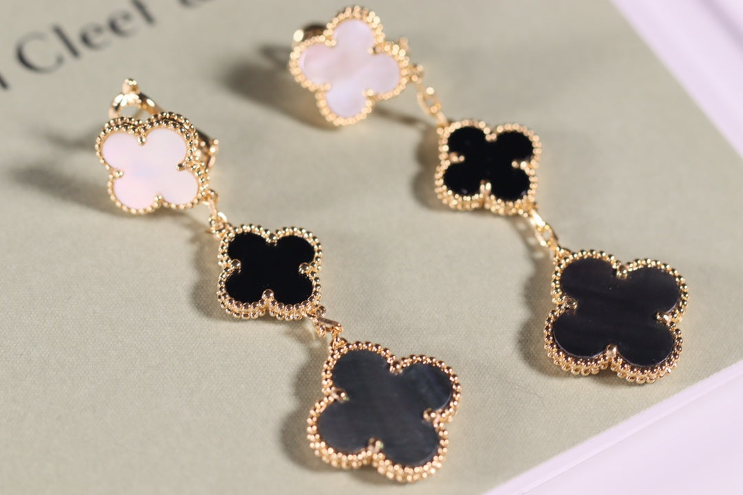 [Vintora]CLOVER EARRINGS GOLD ONYX MOP 3 MOTIF