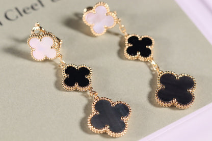 [Vintora]CLOVER EARRINGS GOLD ONYX MOP 3 MOTIF