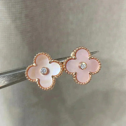 [Vintora]CLOVER MEDIUM 1 MOTIFS  PINK MOP DIAMOND EARRINGS