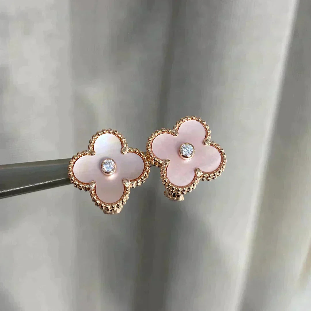 [Vintora]CLOVER MEDIUM 1 MOTIFS  PINK MOP DIAMOND EARRINGS