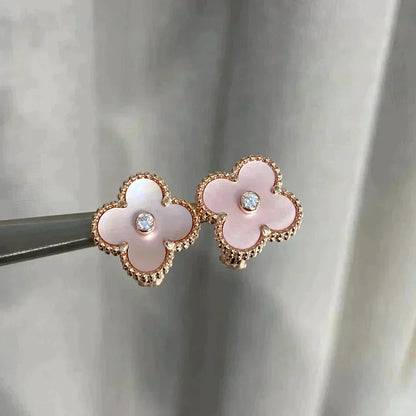 [Vintora]CLOVER MEDIUM 1 MOTIFS  PINK MOP DIAMOND EARRINGS