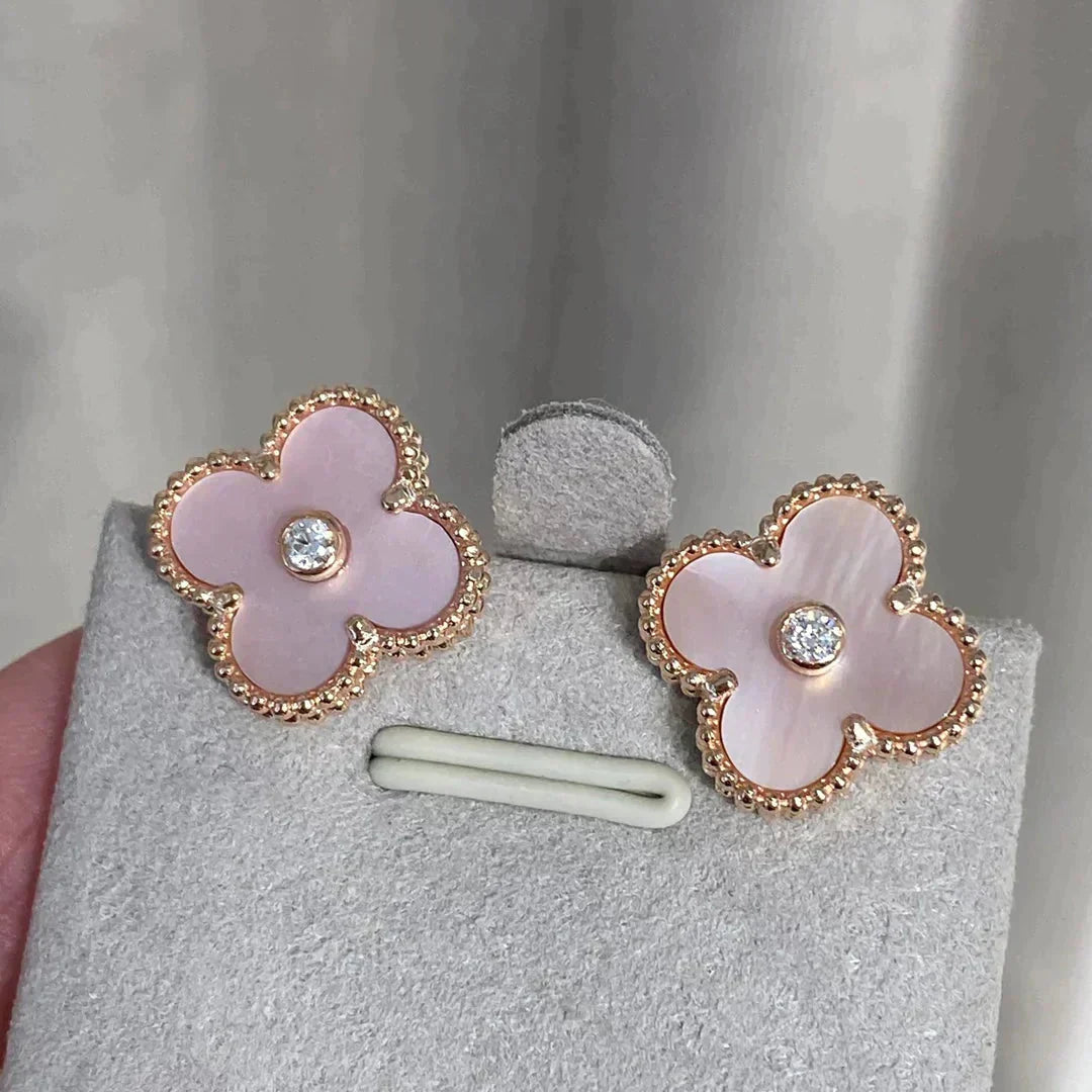 [Vintora]CLOVER MEDIUM 1 MOTIFS  PINK MOP DIAMOND EARRINGS