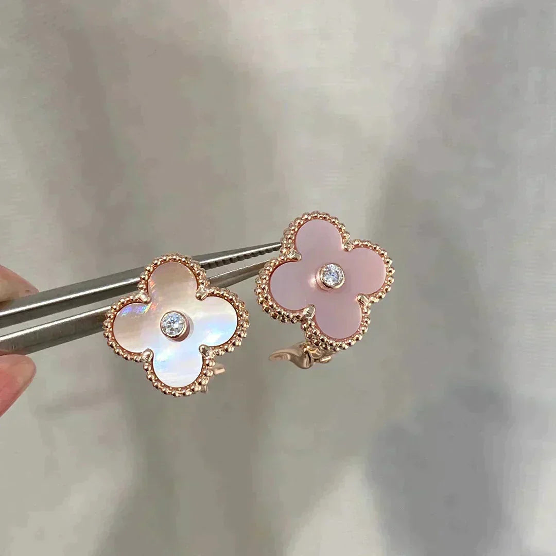 [Vintora]CLOVER MEDIUM 1 MOTIFS  PINK MOP DIAMOND EARRINGS