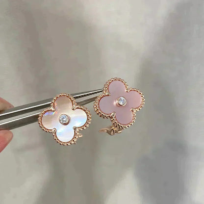[Vintora]CLOVER MEDIUM 1 MOTIFS  PINK MOP DIAMOND EARRINGS