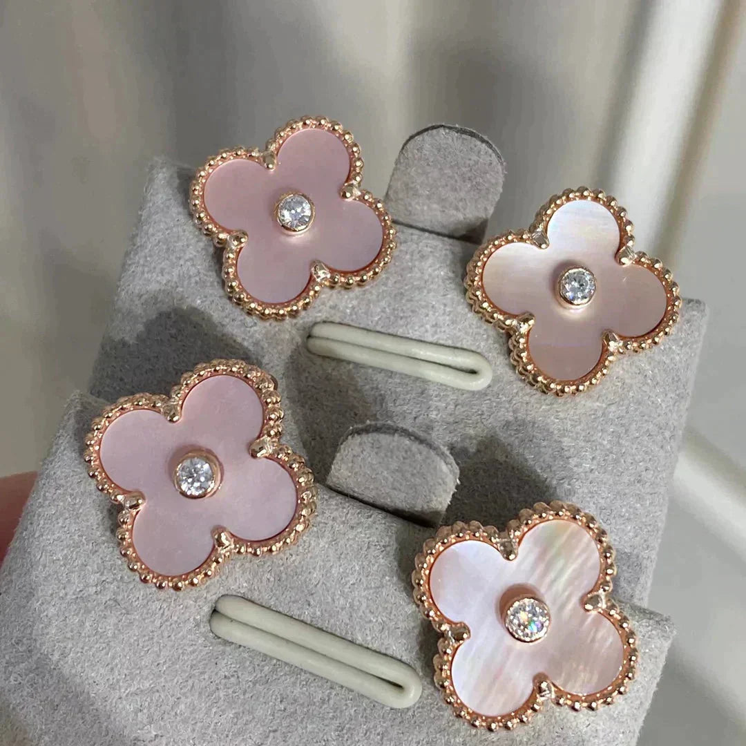 [Vintora]CLOVER MEDIUM 1 MOTIFS  PINK MOP DIAMOND EARRINGS