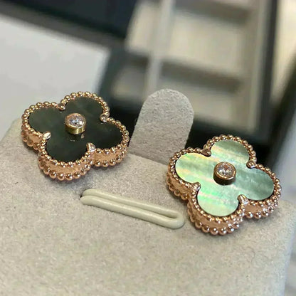 [Vintora]CLOVER MEDIUM 1 MOTIFS GRAY MOP  DIAMOND EARRINGS