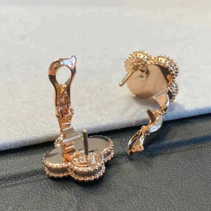 [Vintora]CLOVER MEDIUM 1 MOTIFS GRAY MOP  DIAMOND EARRINGS