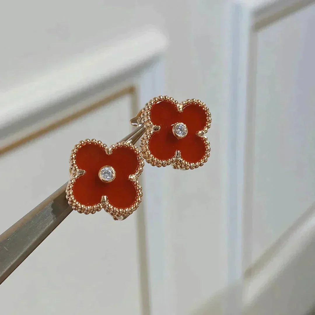 [Vintora]CLOVER MEDIUM 1 MOTIFS CARNELIAN  DIAMOND earrings