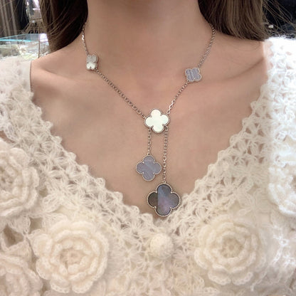 [Vintora]CLOVER MOP CHALCEDONY NECKLACE SILVER 6 MOTIF