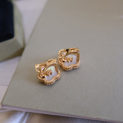 [Vintora]LUCKY PINK GOLD WHITE MOP EARRINGS