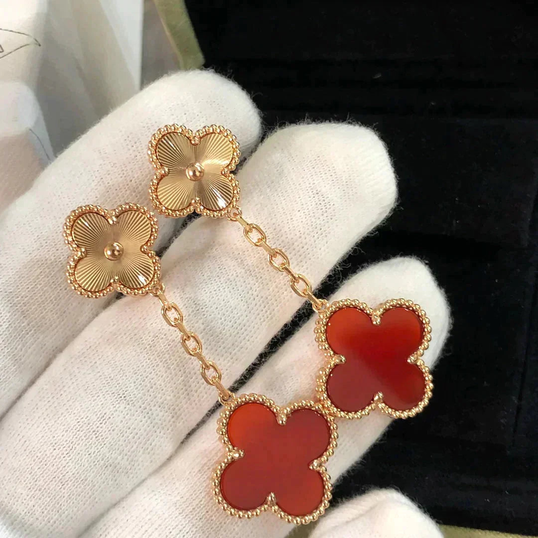 [Vintora]CLOVER 2 MOTIF  LASER CARNELIAN EARRINGS