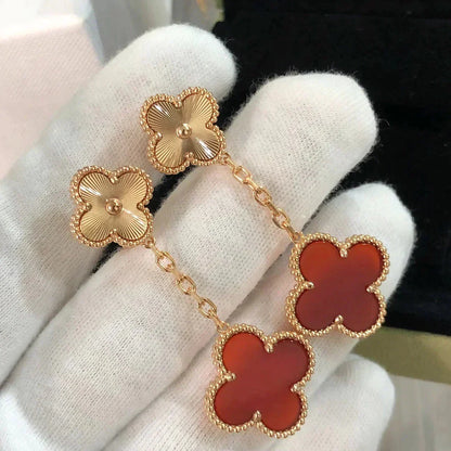 [Vintora]CLOVER 2 MOTIF  LASER CARNELIAN EARRINGS
