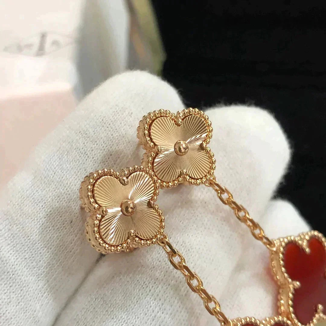 [Vintora]CLOVER 2 MOTIF  LASER CARNELIAN EARRINGS