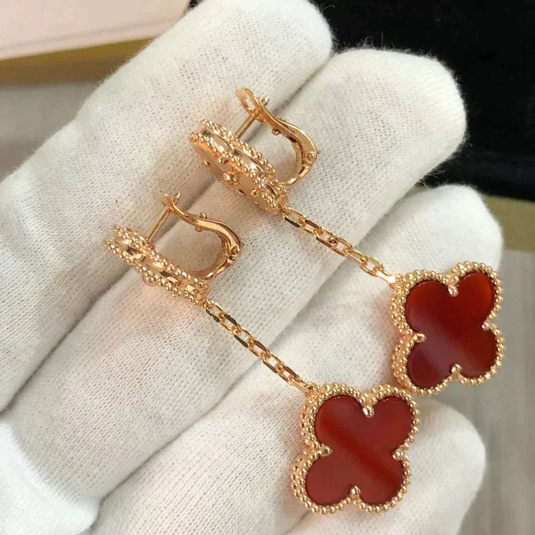 [Vintora]CLOVER 2 MOTIF  LASER CARNELIAN EARRINGS