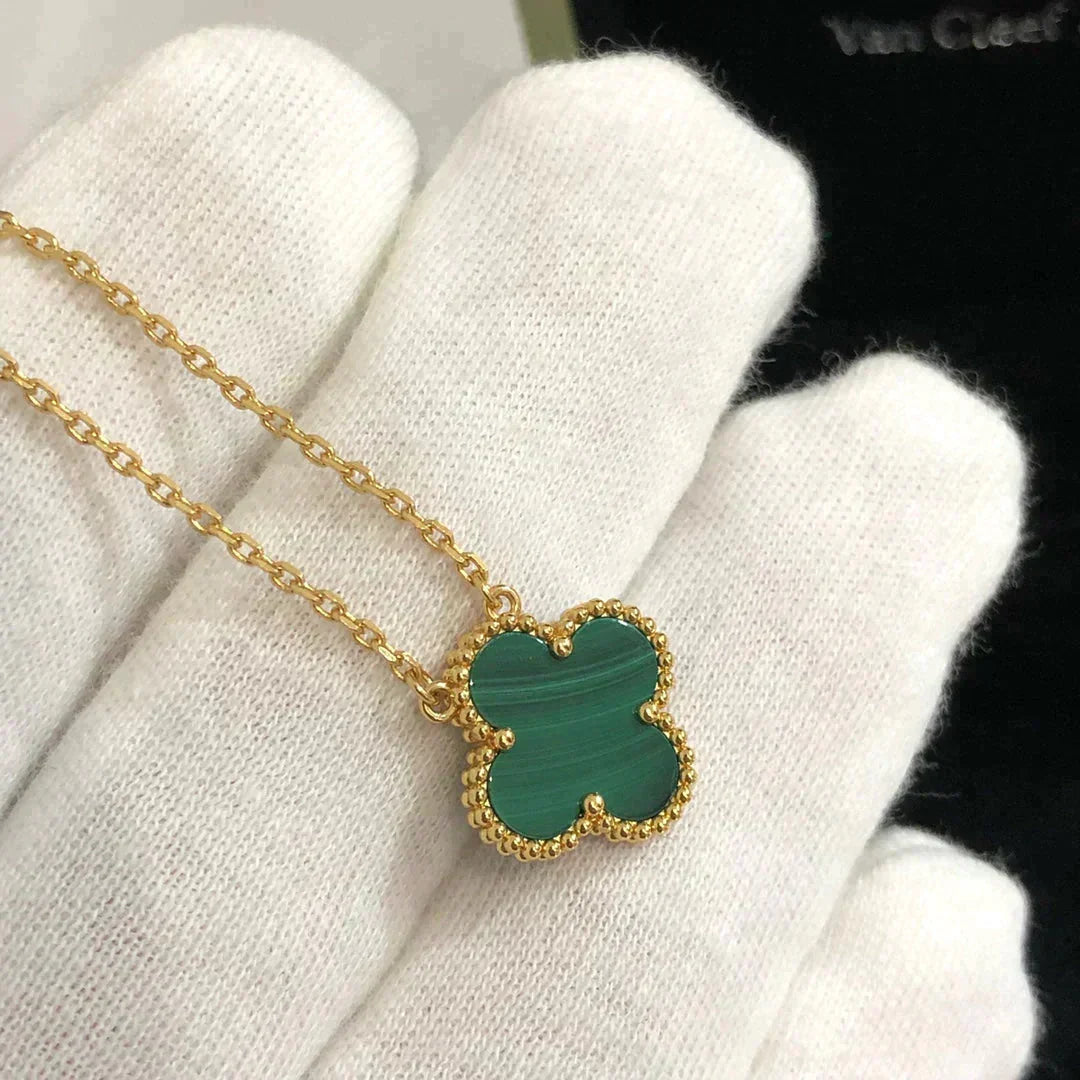 [Vintora]CLOVER 15MM MALACHITE SINGLE FLOWER  NECKLACE