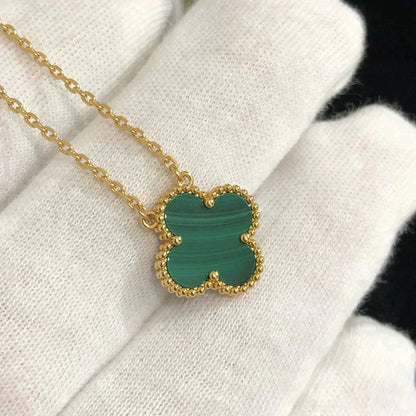 [Vintora]CLOVER 15MM MALACHITE SINGLE FLOWER  NECKLACE