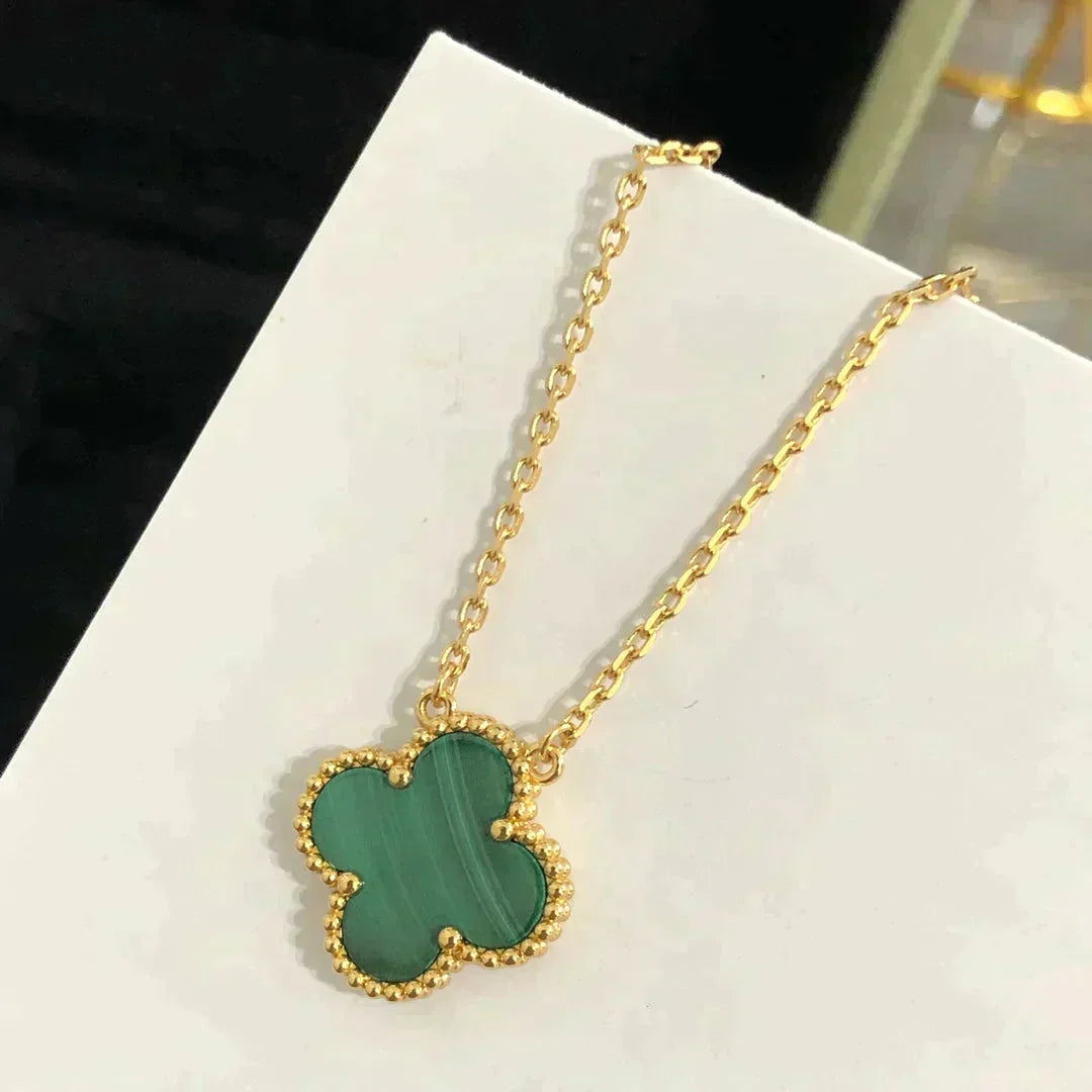 [Vintora]CLOVER 15MM MALACHITE SINGLE FLOWER  NECKLACE