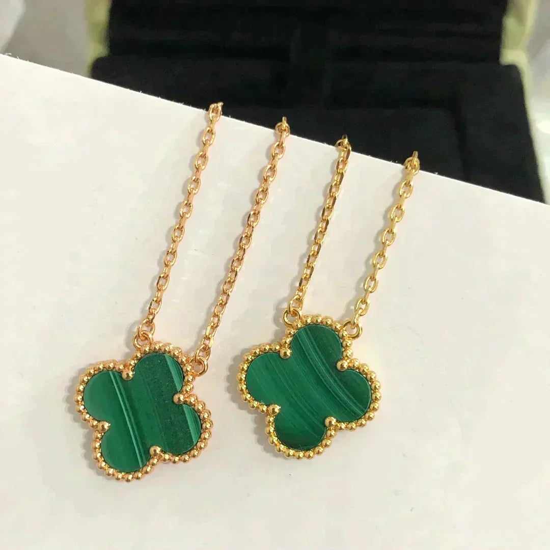 [Vintora]CLOVER 15MM MALACHITE SINGLE FLOWER  NECKLACE